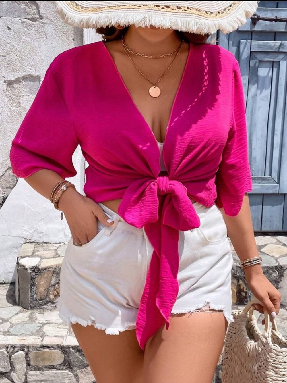 Pink Tie-Front Crop Kimono